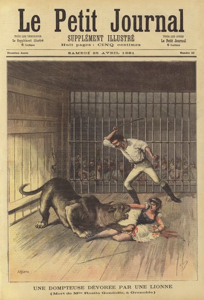 Un dompteur dévoré par une lionne - French School